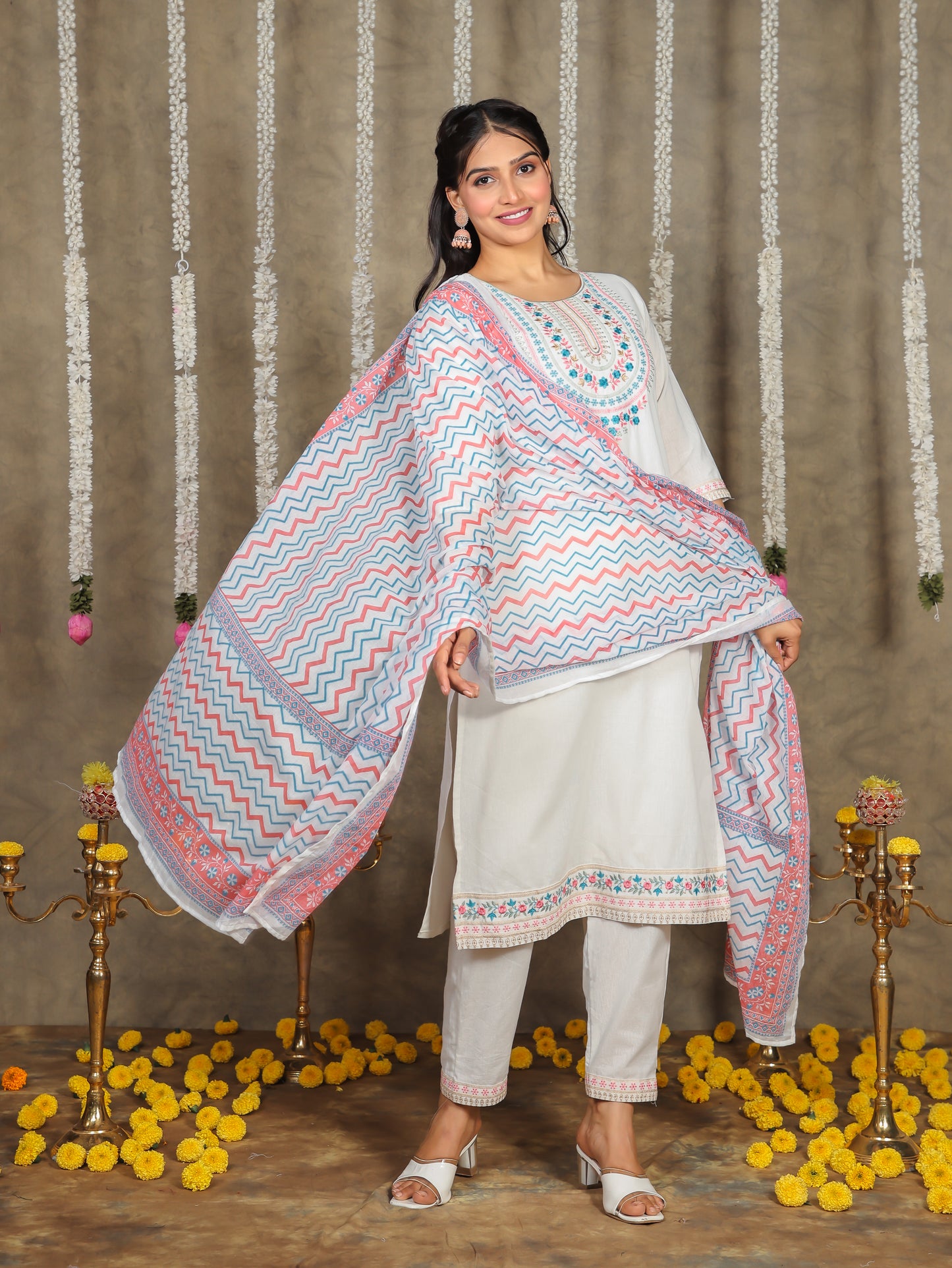 Cotton Voile Striped Off White Dupatta