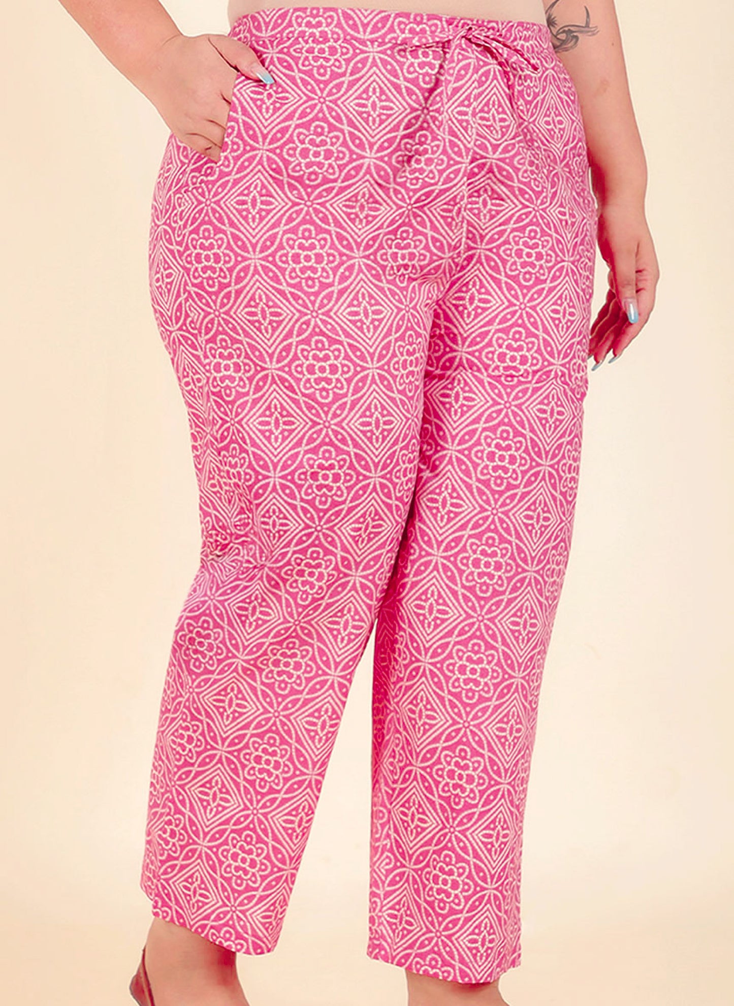 Soft Cotton Bandhani Straight Pink Kurta