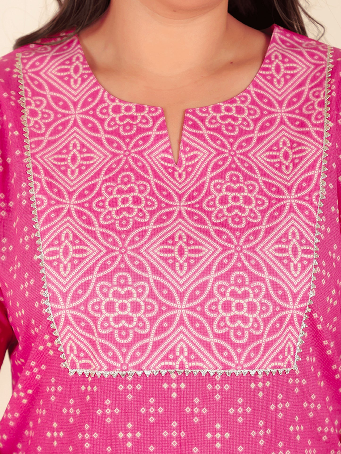 Soft Cotton Bandhani Straight Pink Kurta