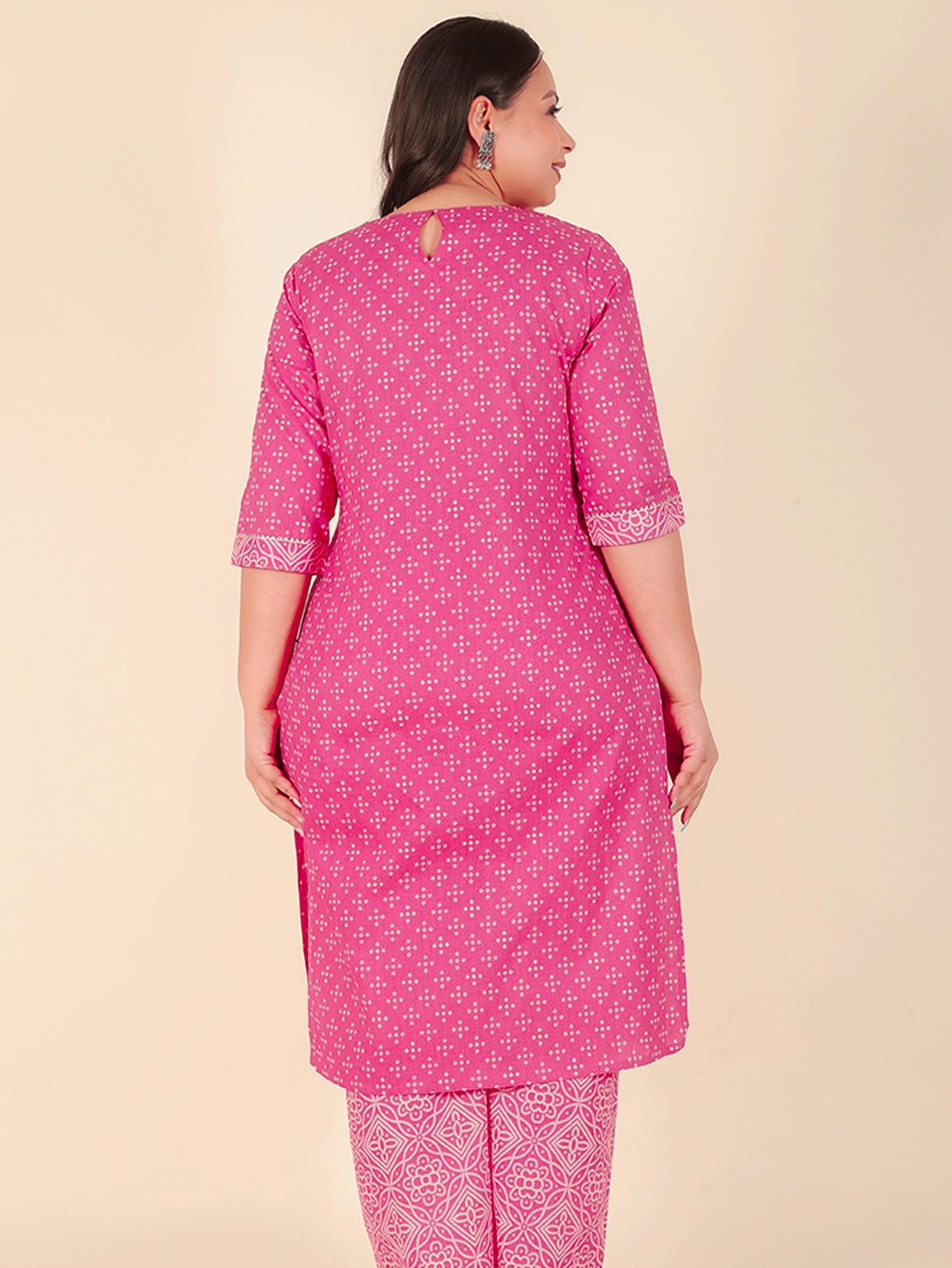 Soft Cotton Bandhani Straight Pink Kurta