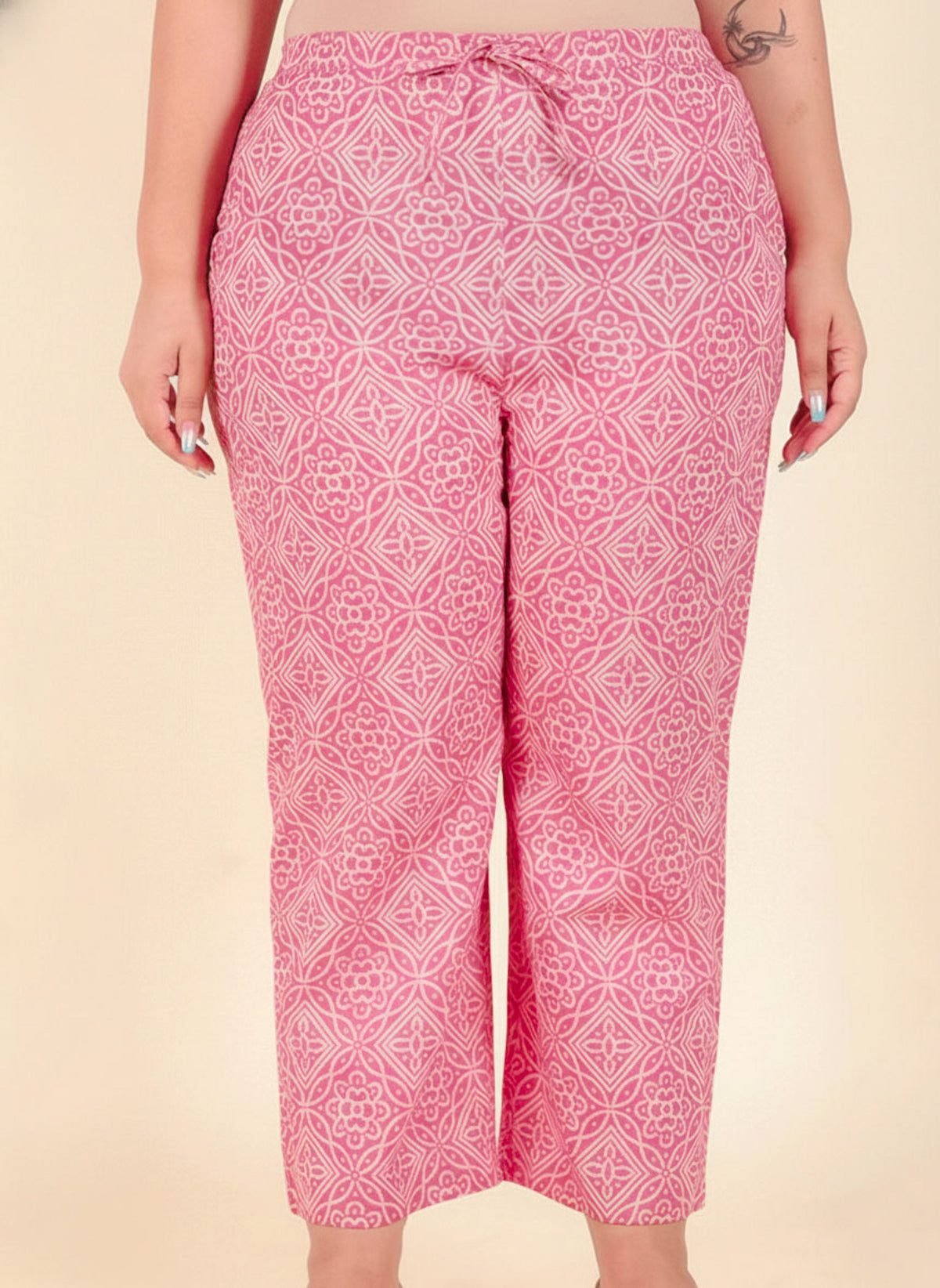 Soft Cotton Bandhani Pink Straight Trousers