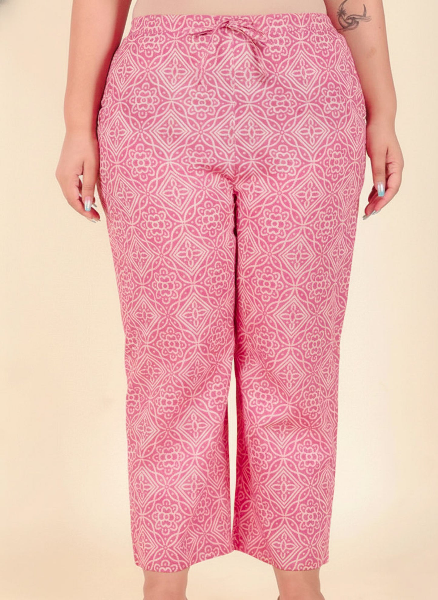 Soft Cotton Bandhani Pink Straight Trousers
