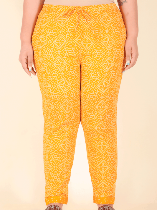 Soft Cotton Bandhani Yellow Tapered Trousers