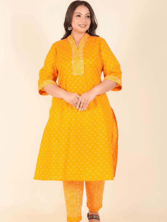 Soft Cotton Bandhani Straight Yellow Kurta
