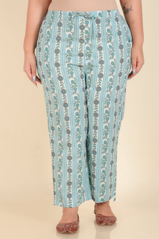 Soft Cotton Floral White Straight Trousers