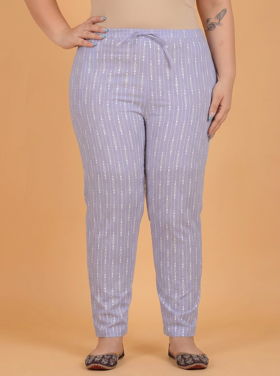 Soft Cotton Striped Mauve Tapered Trousers