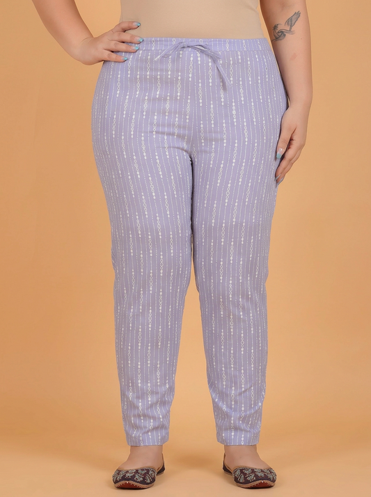 Soft Cotton Striped Mauve Tapered Trousers