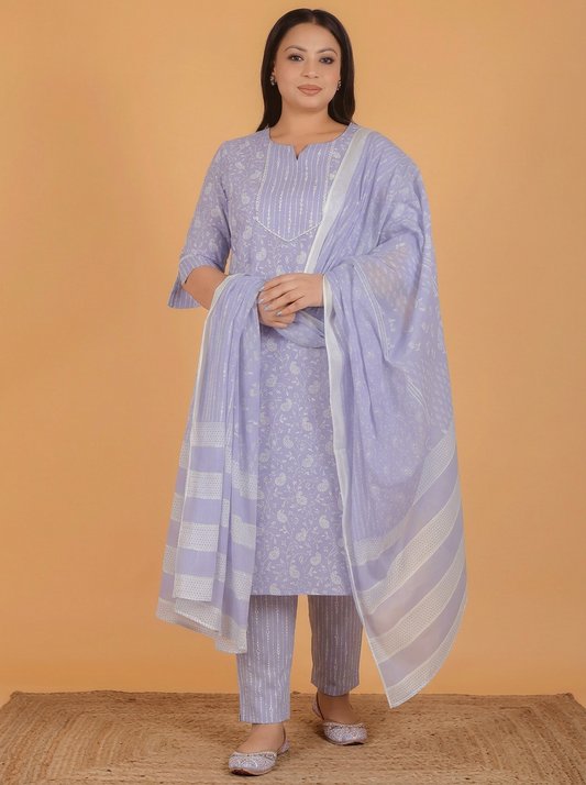 Cotton Voile Block Print Mauve Dupatta