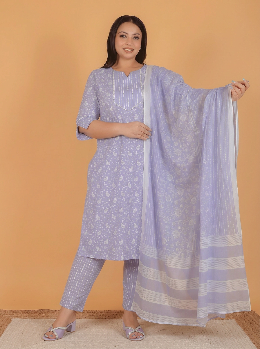 Soft Cotton Paisley Straight Mauve Kurta