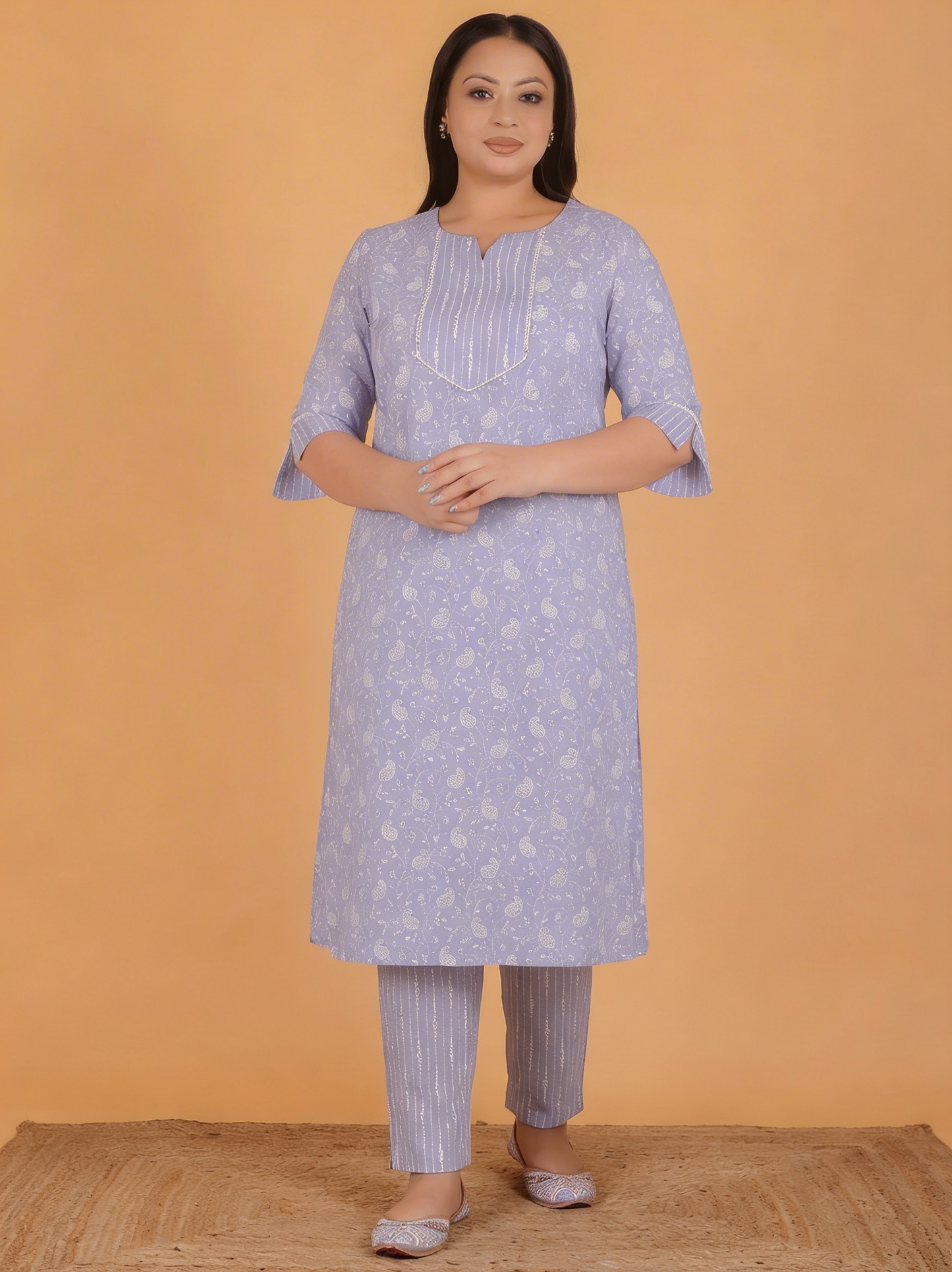 Soft Cotton Paisley Straight Mauve Kurta