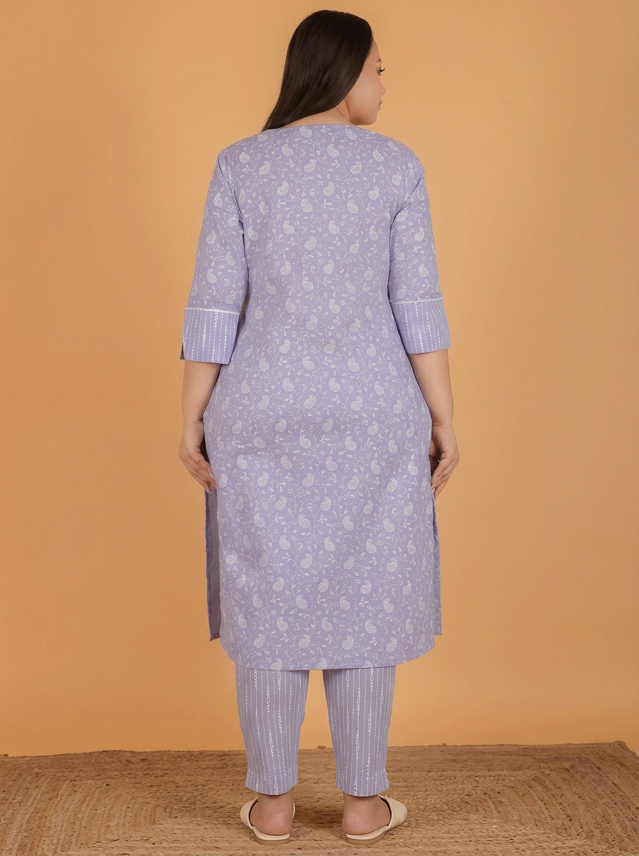 Soft Cotton Paisley Straight Mauve Kurta