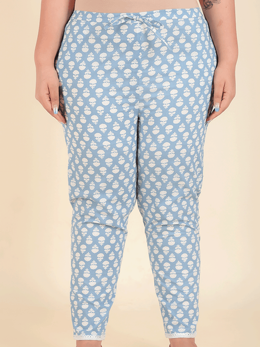 Soft Cotton Butti Blue Tapered Trousers