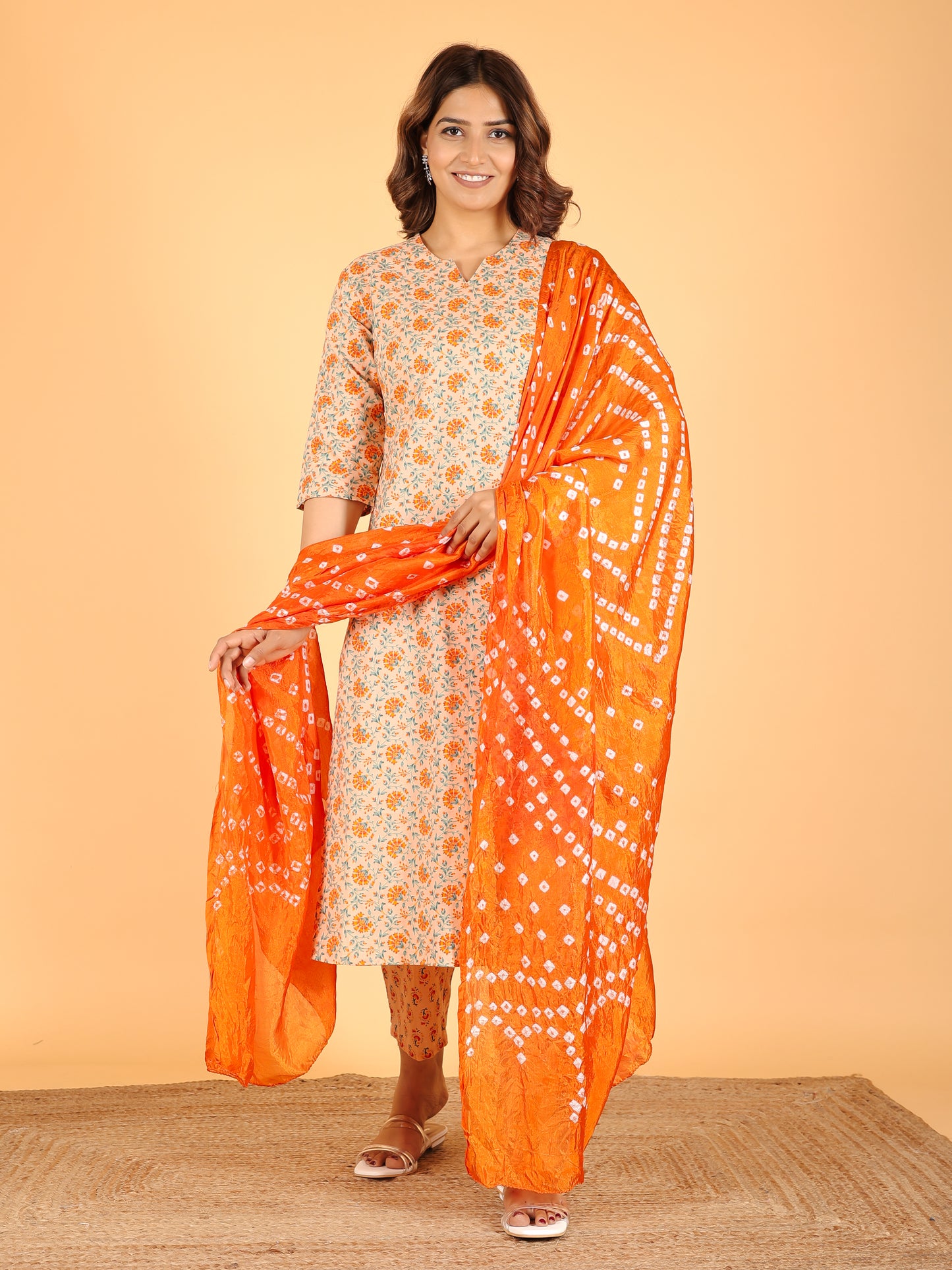 Soft Cotton Floral Straight Orange