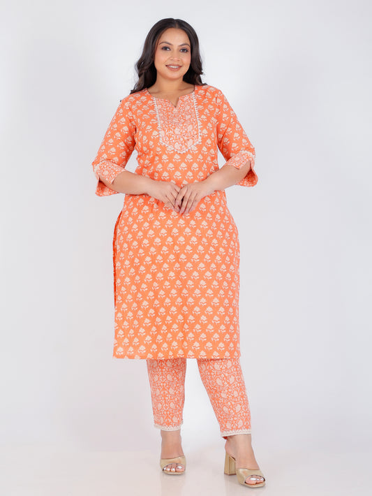 Soft Cotton Block Straight Orange Kurta