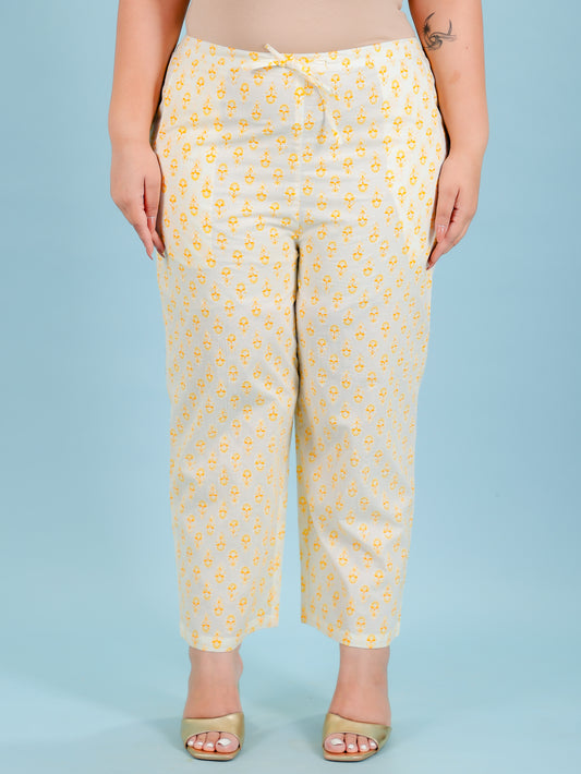 Soft Cotton Butti White Straight Trousers