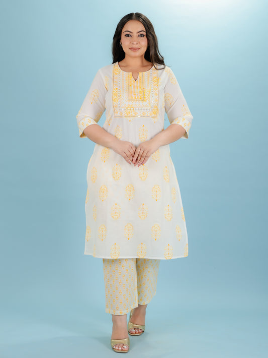 Soft Cotton Butti Straight White Kurta