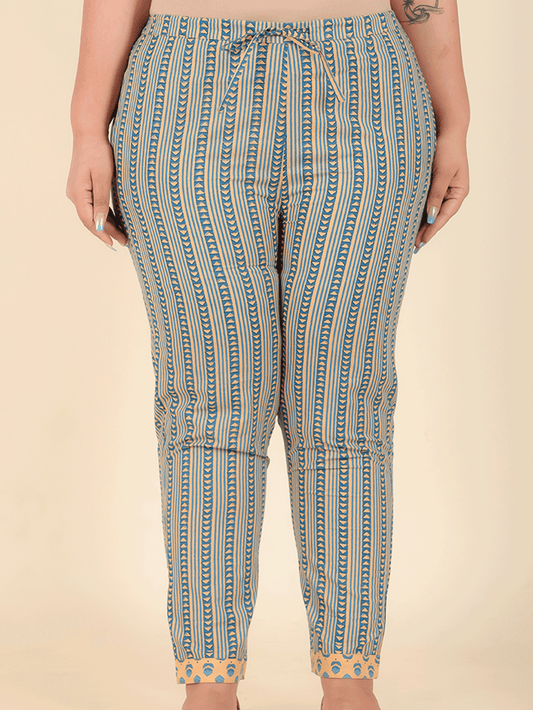 Soft Cotton Tribal Beige Tapered Trousers