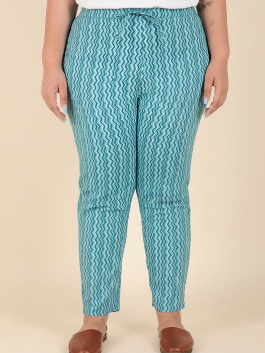 Soft Cotton Chevron Teal Tapered Trousers