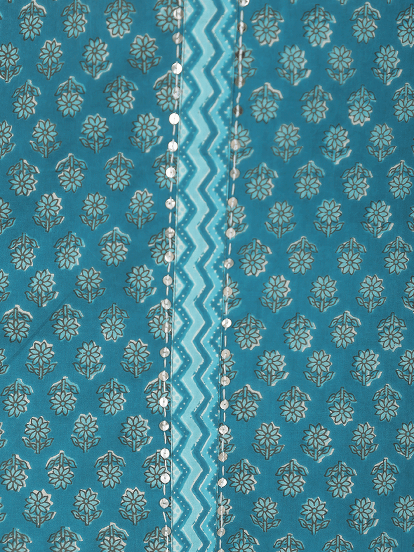 Embroidered Soft Cotton Block Print A-line Indigo blue Kurta