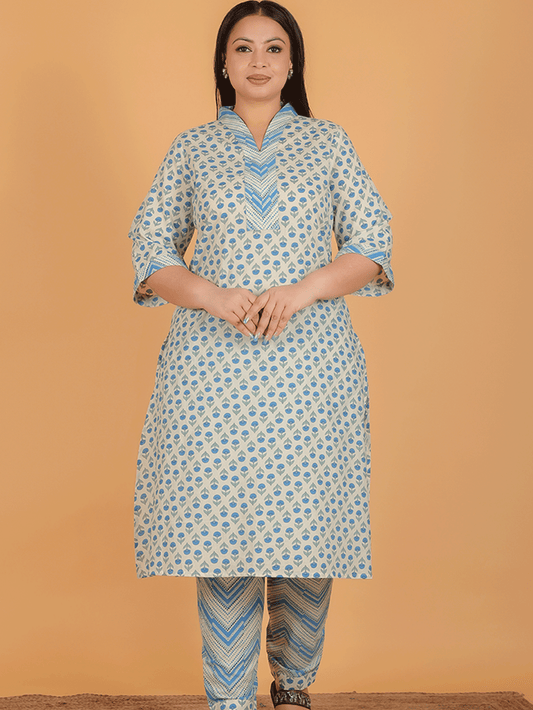 Soft Cotton Block Straight White Kurta