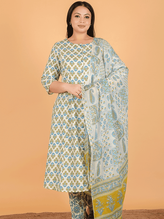 Soft Cotton Butti A-line Off-White Kurta