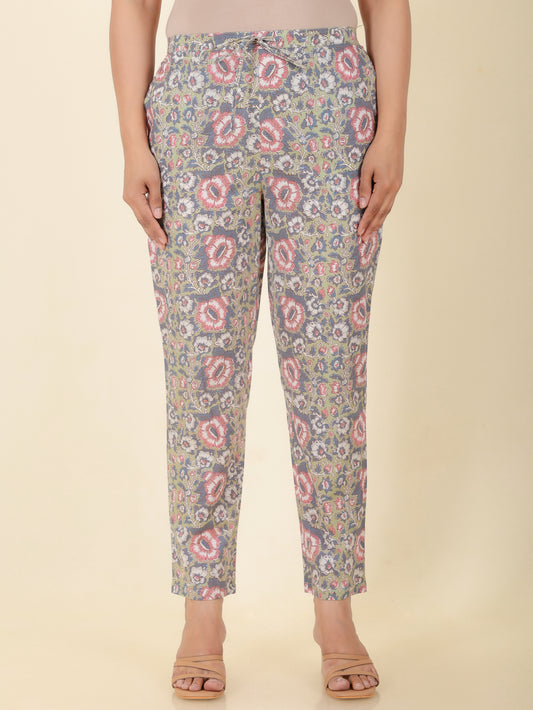 Soft Cotton Floral Green Tapered Trousers
