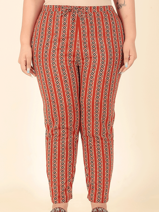 Soft Cotton Striped Red Tapered Trousers