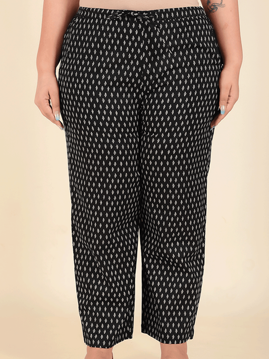 Soft Cotton Floral Black Straight Trousers