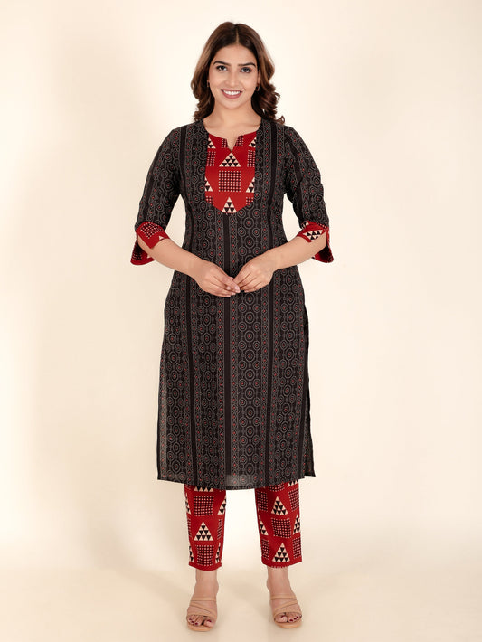 Soft Cotton Bandhani Straight Black Kurta