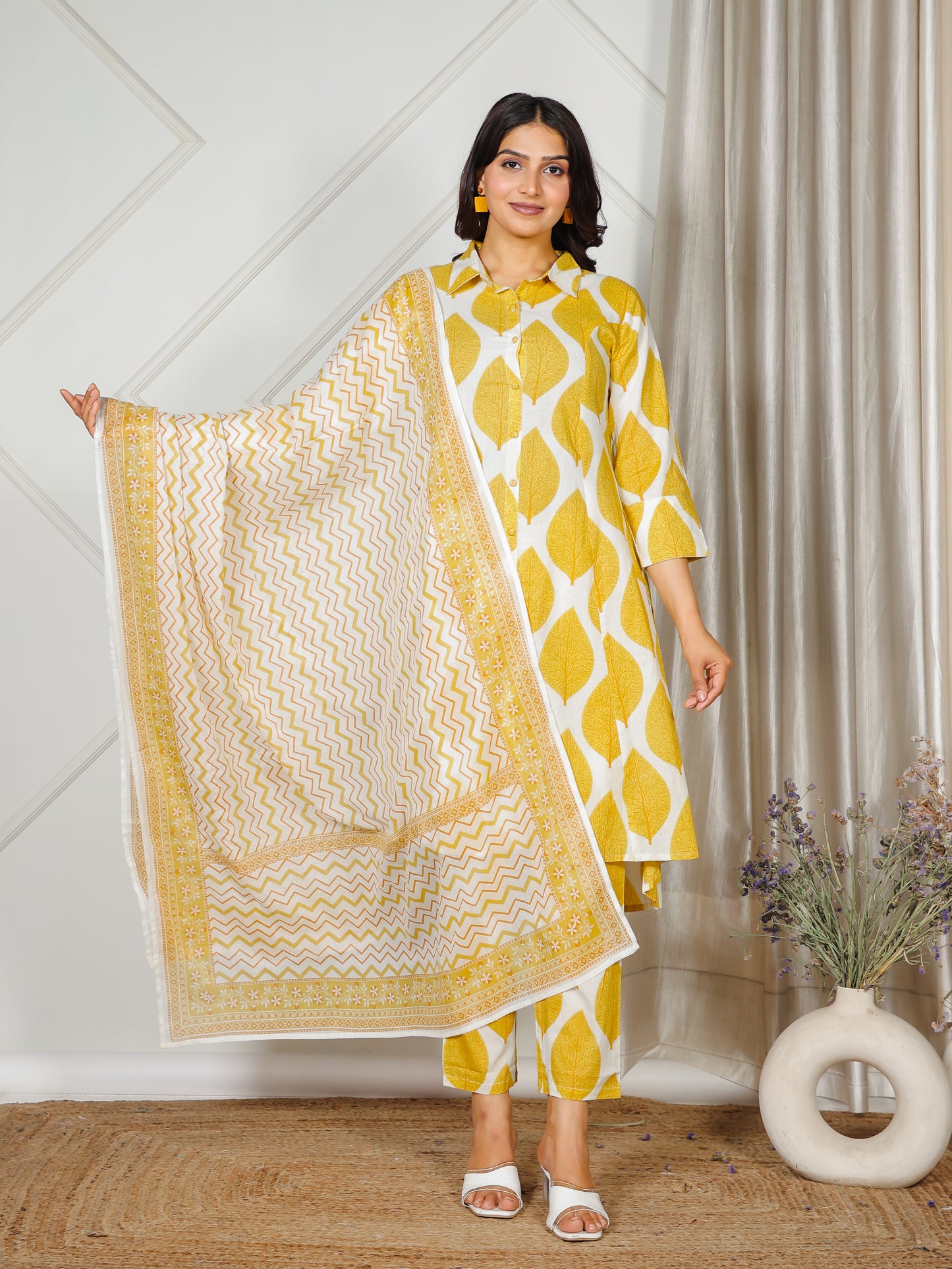 Cotton Voile Striped Yellow Dupatta