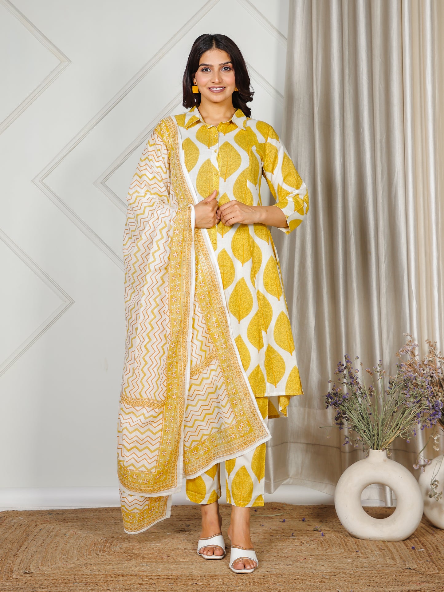 Cotton Voile Striped Yellow Dupatta