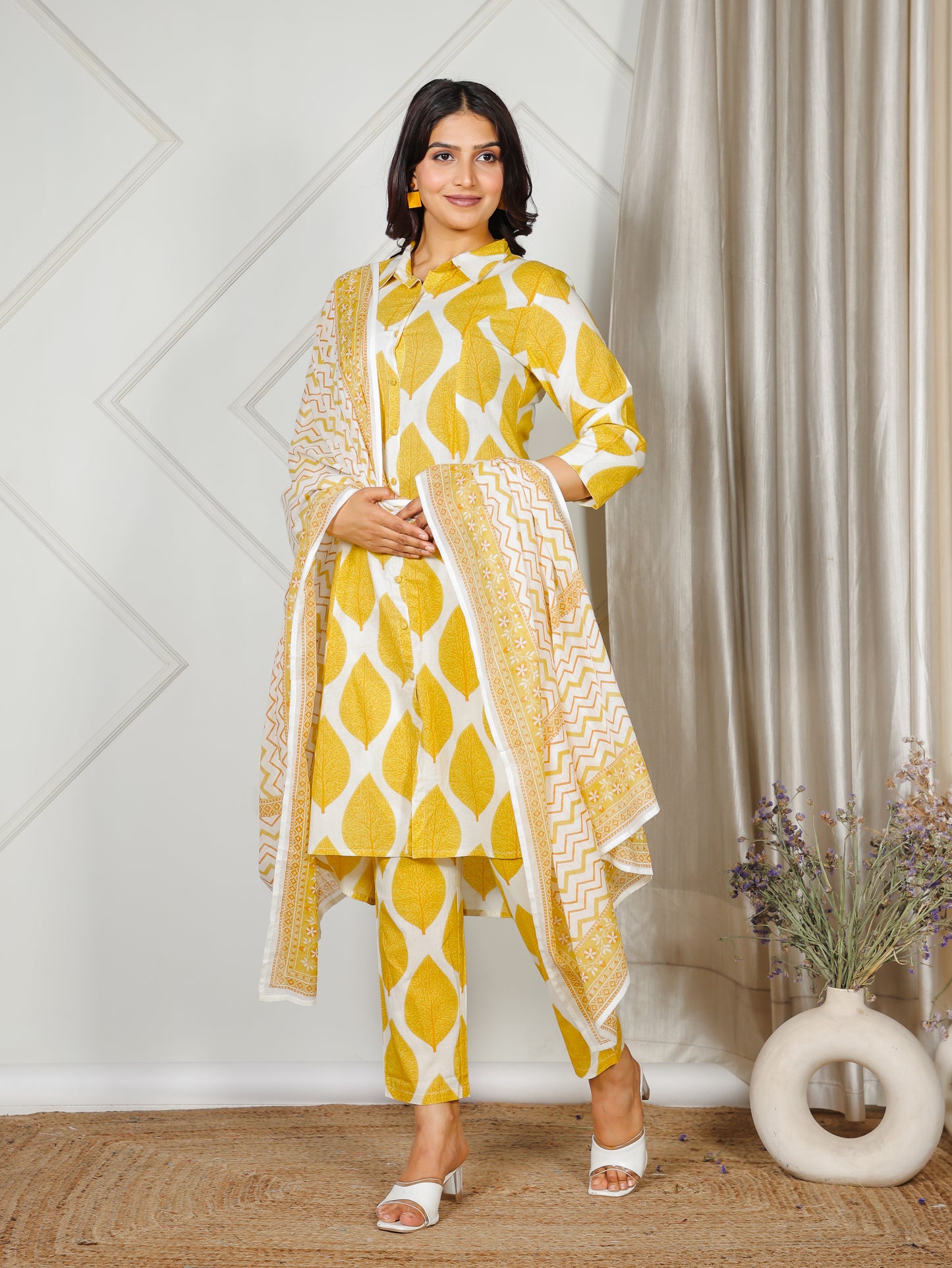 Cotton Voile Striped Yellow Dupatta