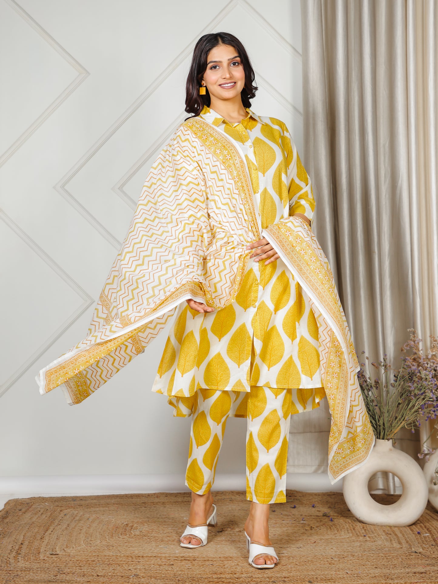 Cotton Voile Striped Yellow Dupatta