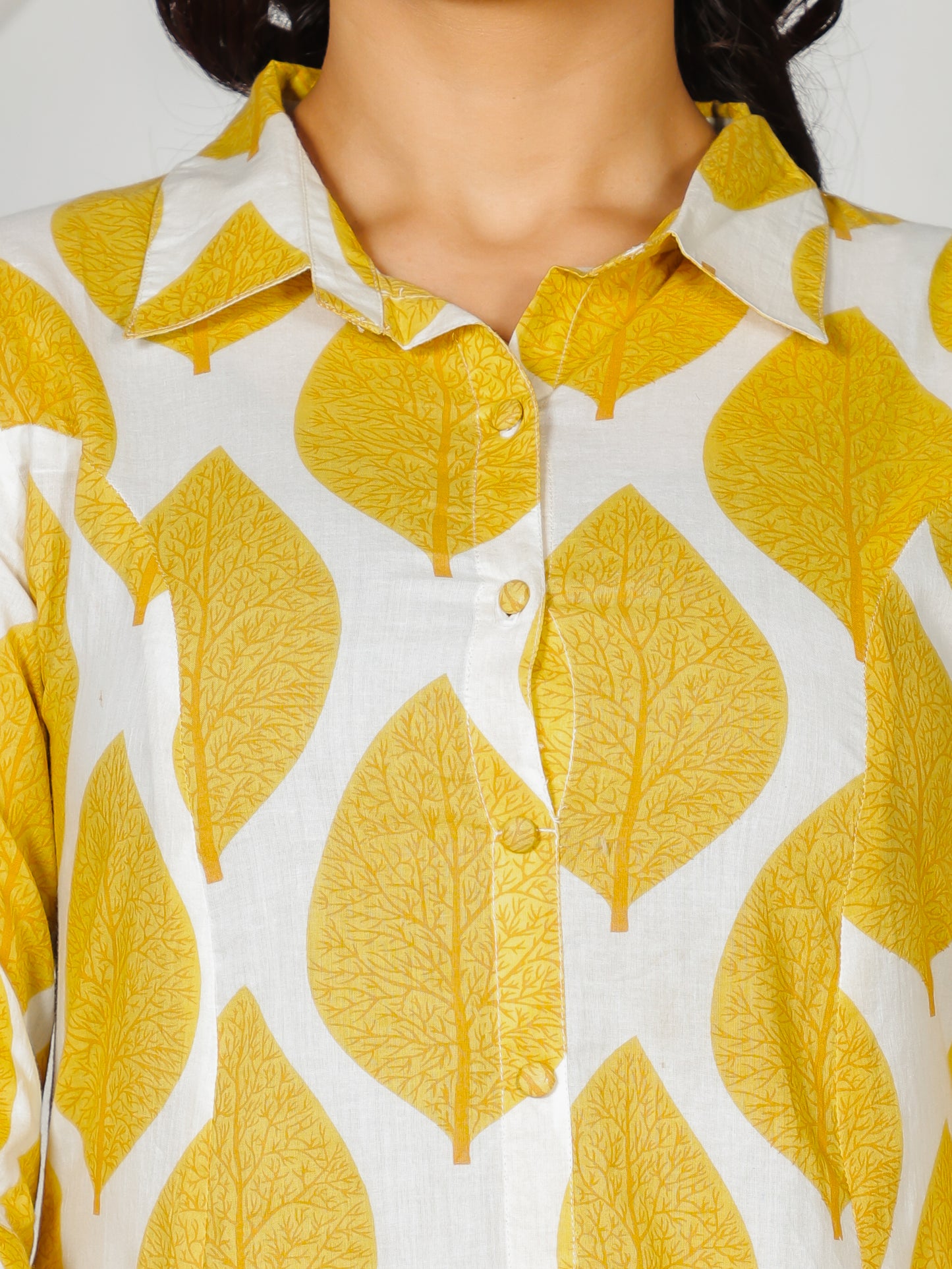 Soft Cotton Foliage High Low Yellow Kurta