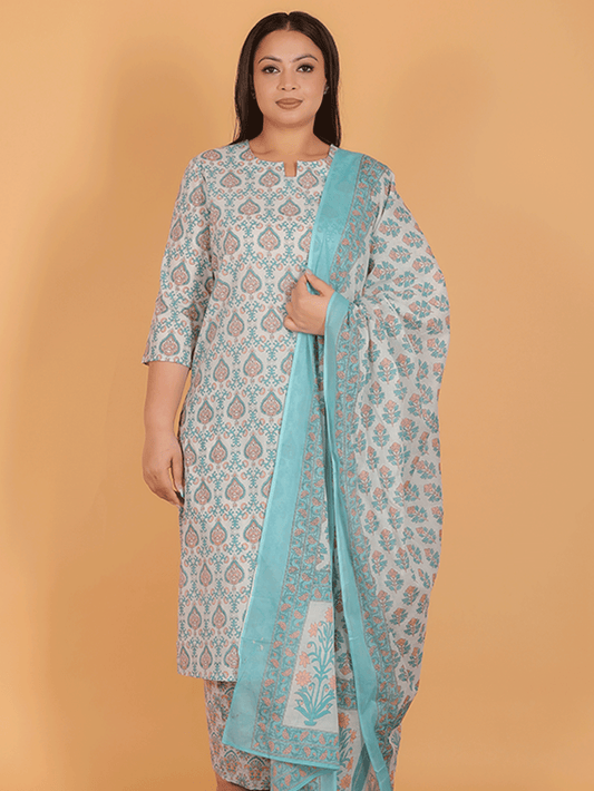 Soft Cotton Geometric Straight White Kurta
