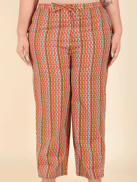 Soft Cotton Striped Red Straight Trousers