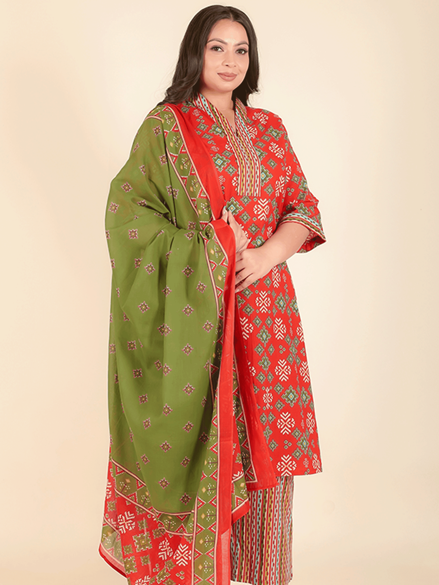 Voile Cotton Ikat Green Dupatta