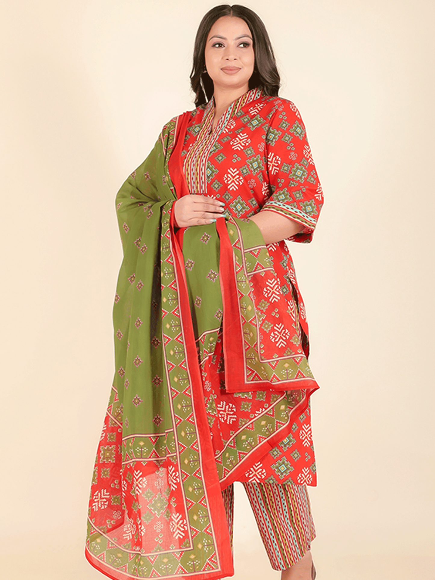 Voile Cotton Ikat Green Dupatta