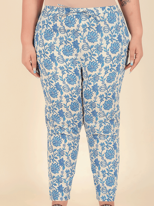 Soft Cotton Floral Blue Tapered Trousers