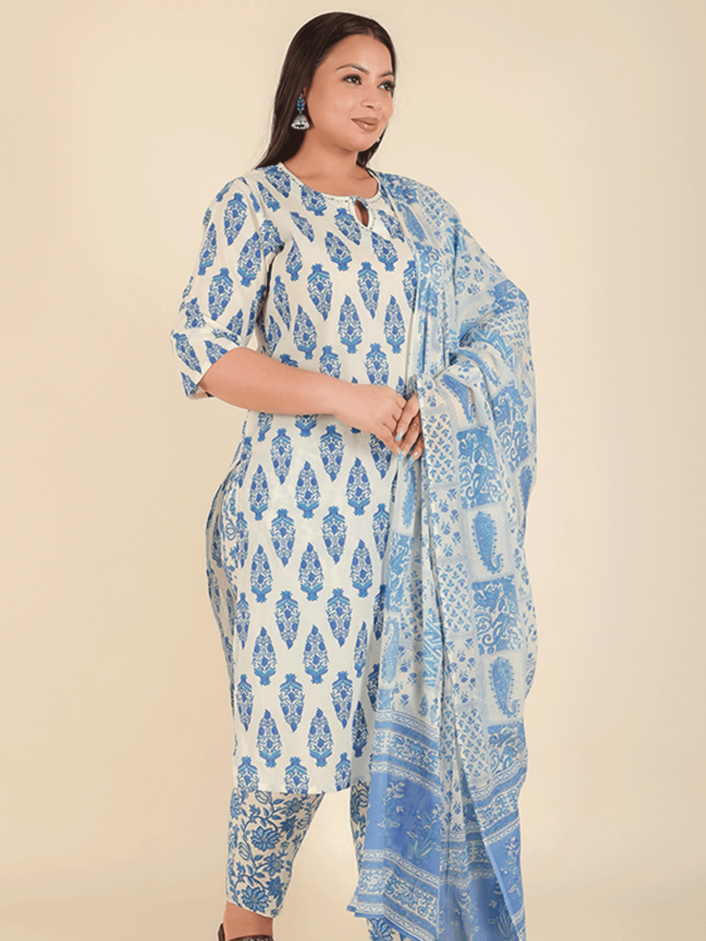Voile Cotton Patchwork Blue Dupatta