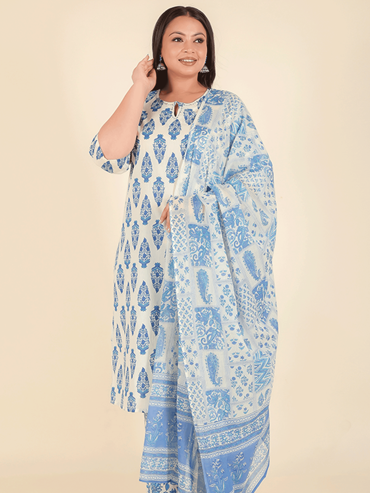 Voile Cotton Patchwork Blue Dupatta