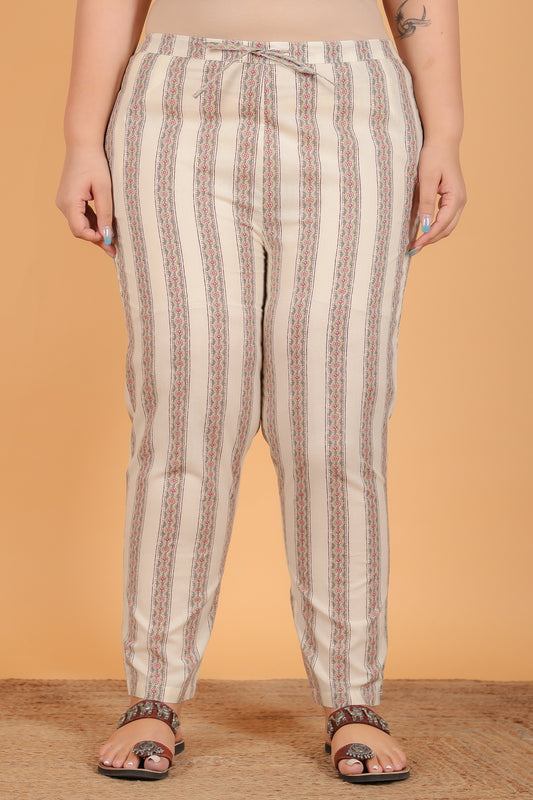 Soft Cotton Striped Green Tapered Trousers