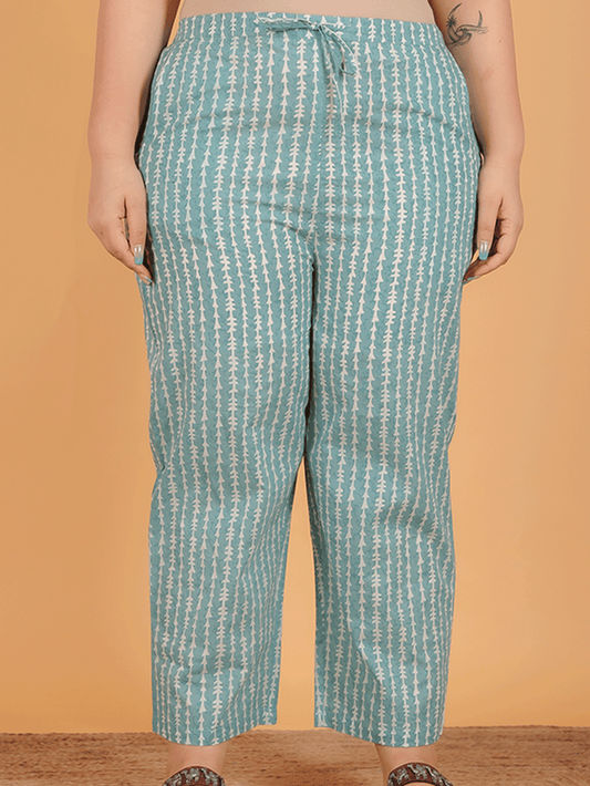 Soft Cotton Striped Green Straight Trousers