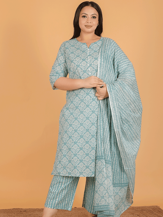 Soft Cotton Floral Straight Green Kurta