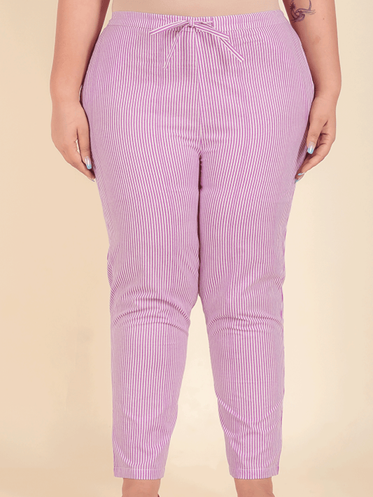 Soft Cotton Striped Purple Tapered Trousers