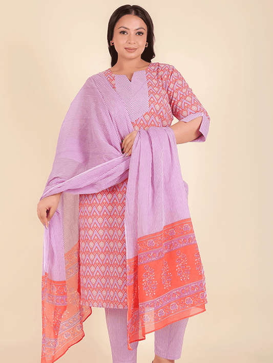Soft Cotton Geometric Straight Pink Kurta