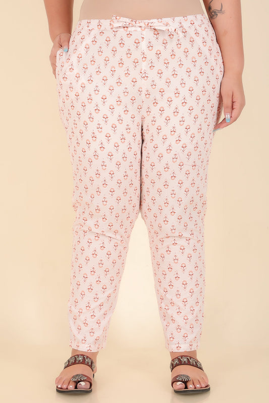 Soft Cotton Floral White Tapered Trousers