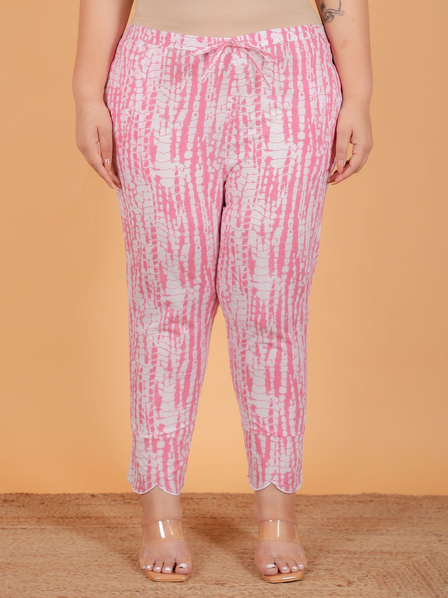 Embroidered Soft Cotton Tie-Dye Pink Tapered Trousers