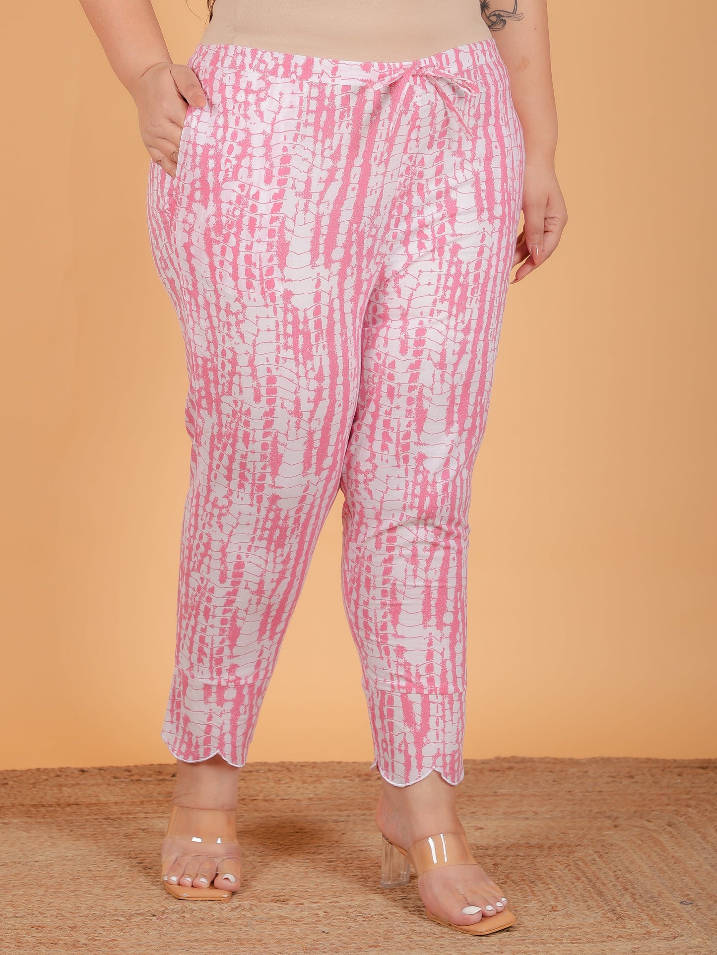 Embroidered Soft Cotton Tie-Dye Pink Tapered Trousers