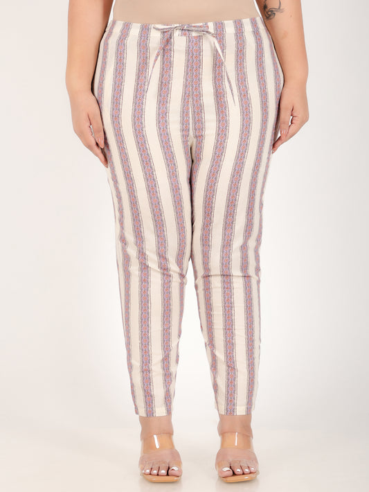 Soft Cotton Striped White Tapered Trousers